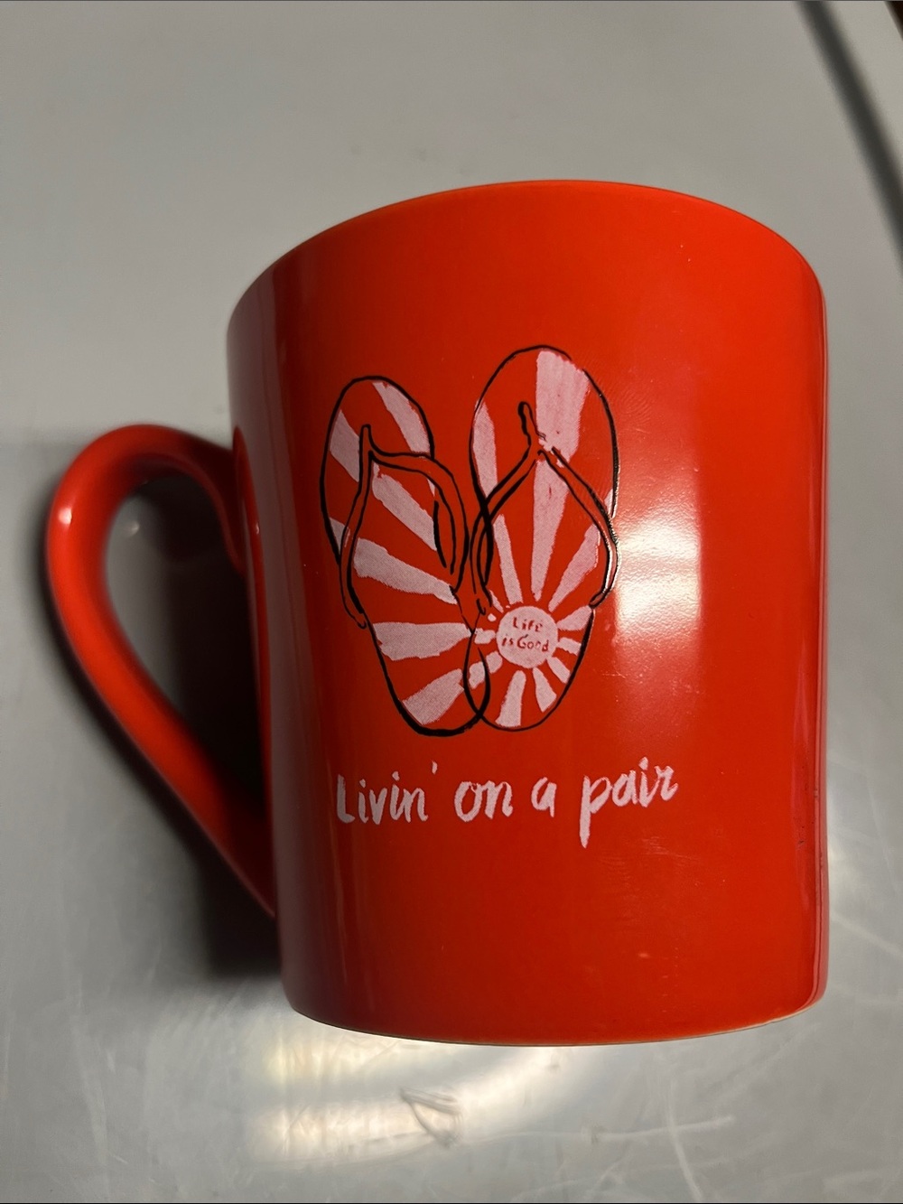 Life Is Good “Livin’ on a Pair” Orange Flip Flops Mug